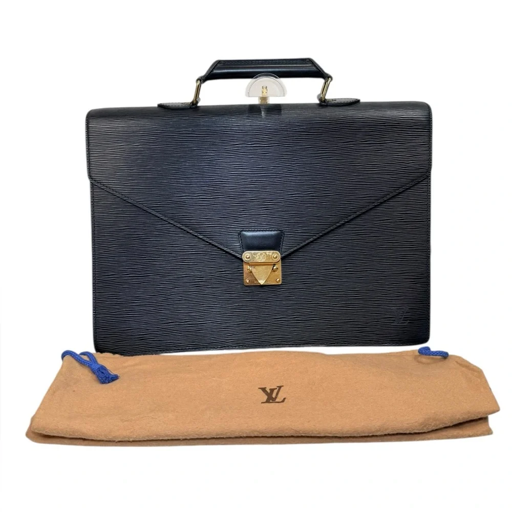 Vintage Louis Vuitton Black Epi Leather Briefcase w/ Key